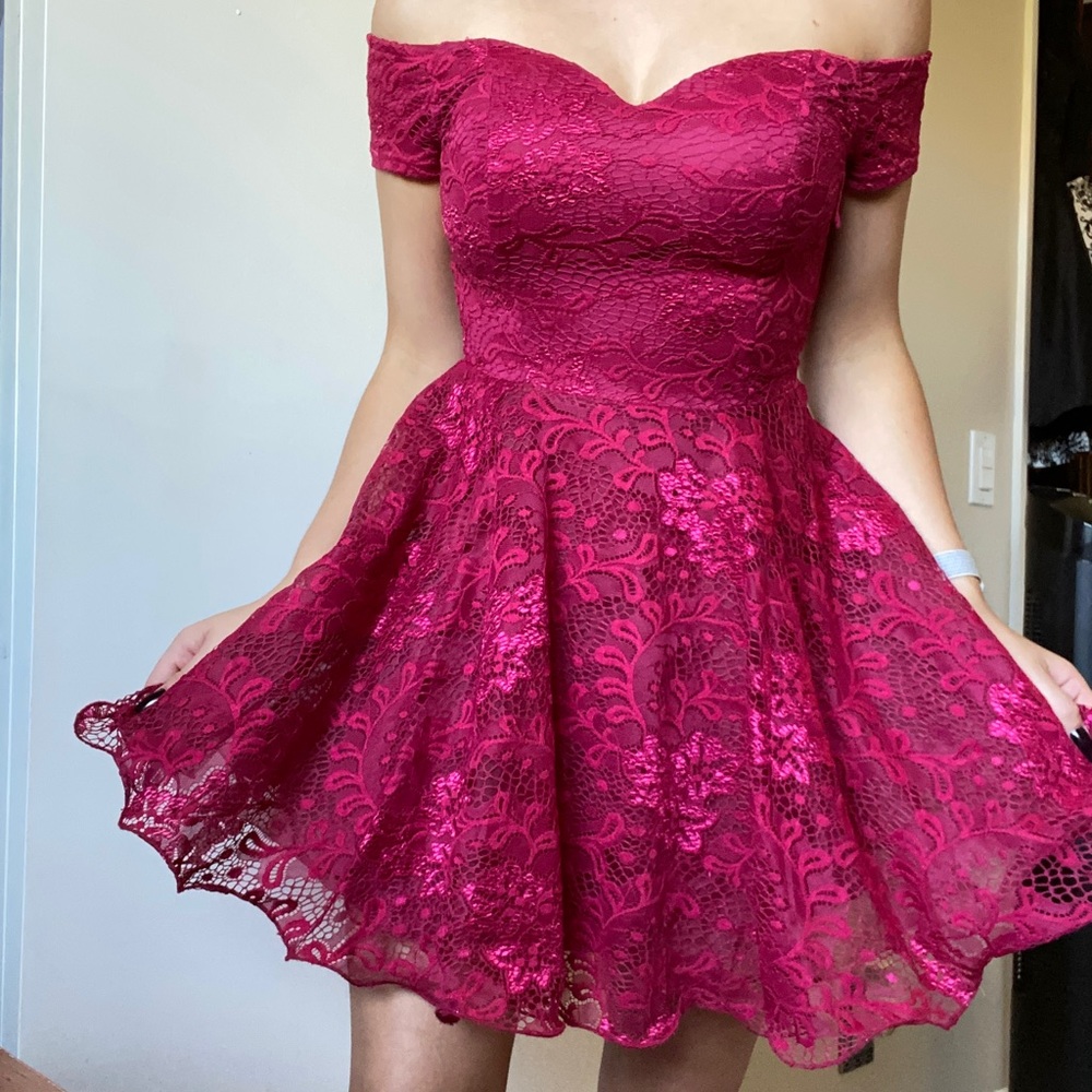 Windsor red lace off the shoulder homecoming dress
